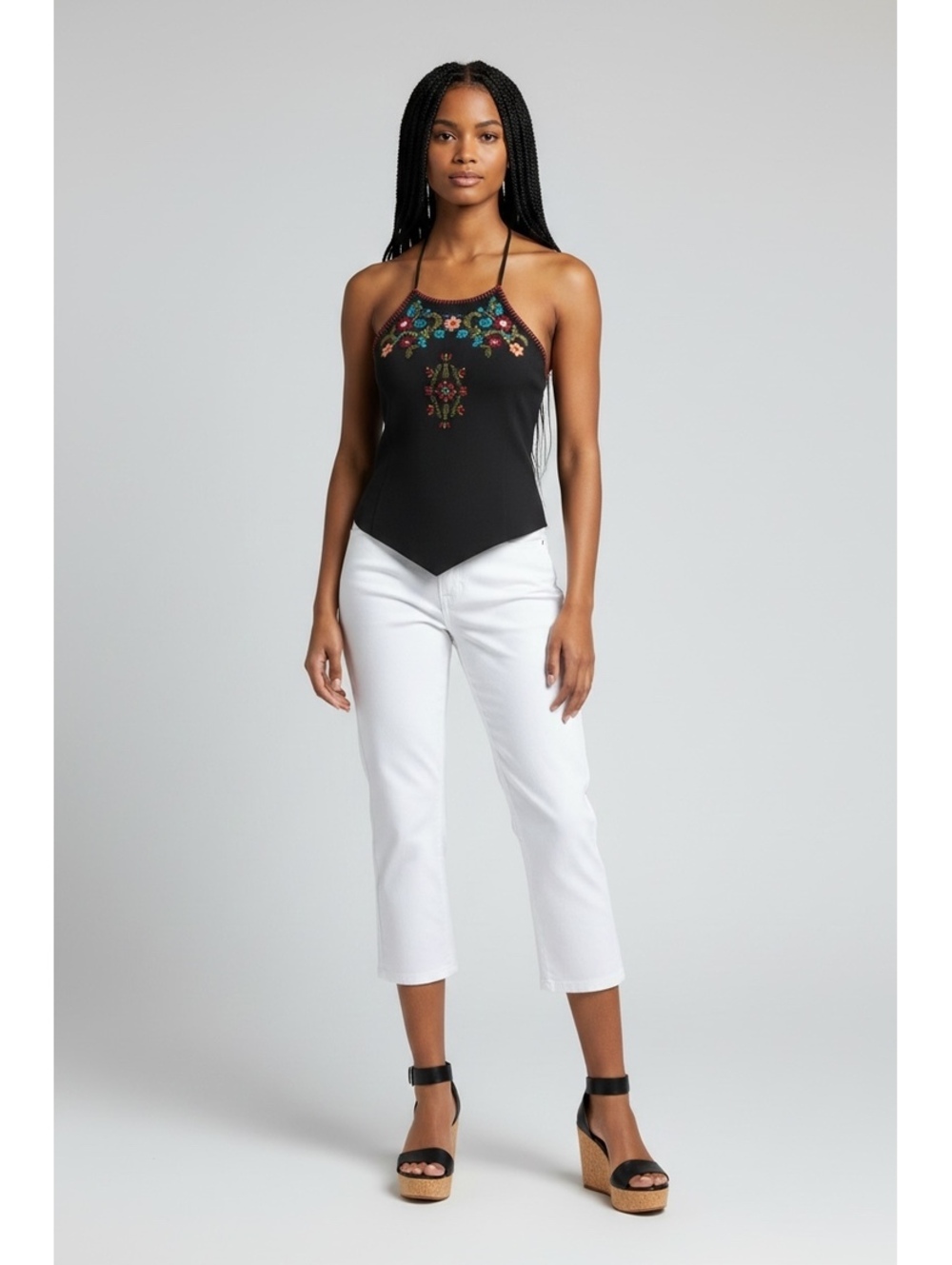 Idyllwind by Miranda Lambert Black Surrey Embroidered Beaded Halter Tank XS EUC